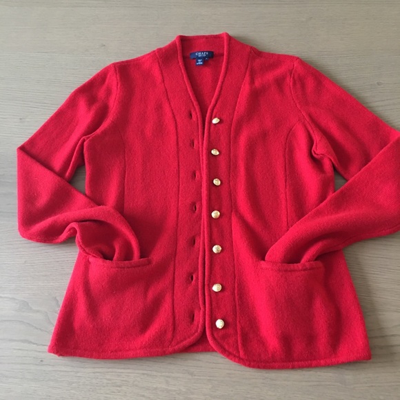 Chaps red lambswool gold button up vintage sweater - Picture 2 of 8